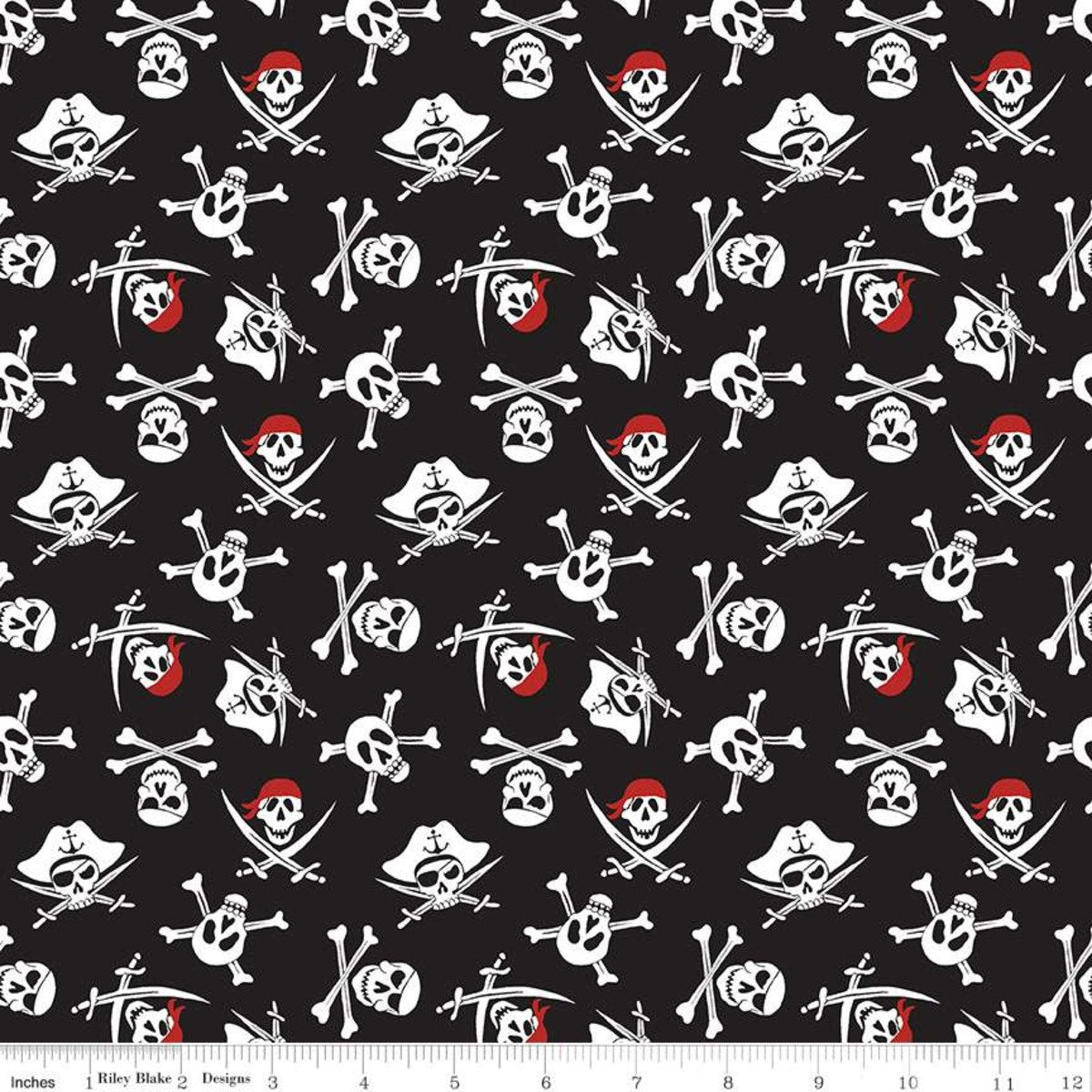 Fat Quarter Pirate Tales Skulls Black