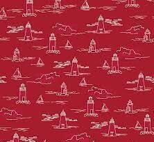 Harry and Alice Go to Sea Light House Red Fat Quarter