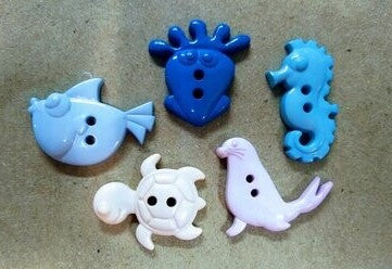 (5) Pastel varied sea life animals plastic Buttons 70A