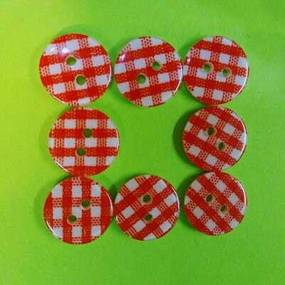 (8) Red Checkered 1/2 " round plastic Buttons 62