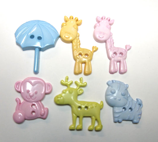 (6) Pastel varied animals plastic Buttons69A