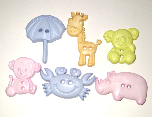 (6) Pastel varied animals plastic Buttons69C