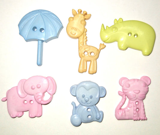 (6) Pastel varied animals plastic Buttons69D