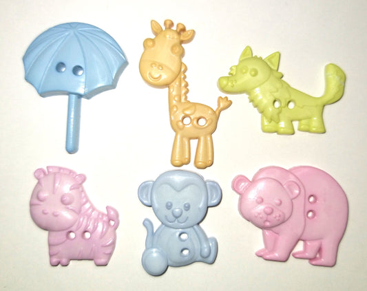 (6) Pastel varied animals plastic Buttons69E