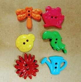 (6) Bright varied shapes plastic Buttons 71B