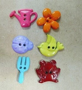 (6) Bright varied shapes plastic Buttons 71A
