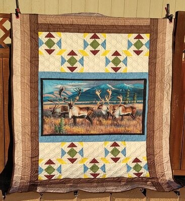 Caribou Reindeer of the North Quilt Kit  62.5" X 78"