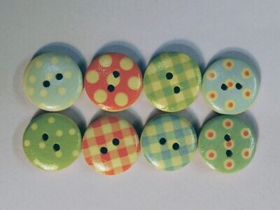 (7)  Multi-colored 1/2" round, Wooden Buttons 47