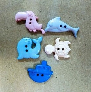 (5) Pastel varied sea life animals plastic Buttons 70B