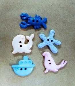 (5) Pastel varied sea life animals plastic Buttons 70C