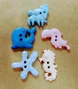 (5) Pastel varied sea life animals plastic Buttons 70D