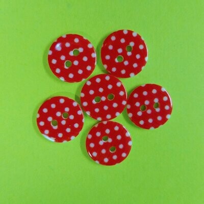 (6)  Red Polka-dot 1/2 " round plastic Buttons 63