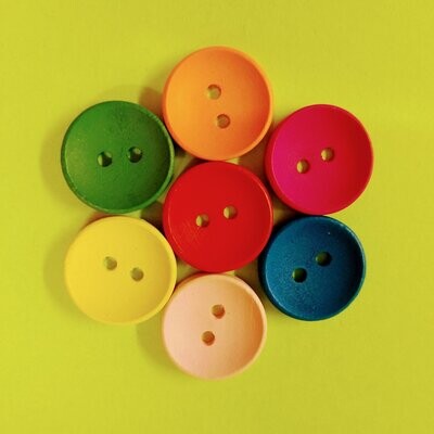 (7)  Multi-colored 1/2" round, Wooden Buttons 46