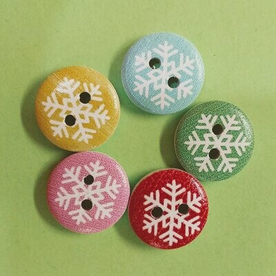 (5)  Multi-colored 1/2" round, Wooden Buttons 55
