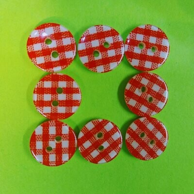 (8)  Red Checkered 1/2 " round plastic Buttons 62